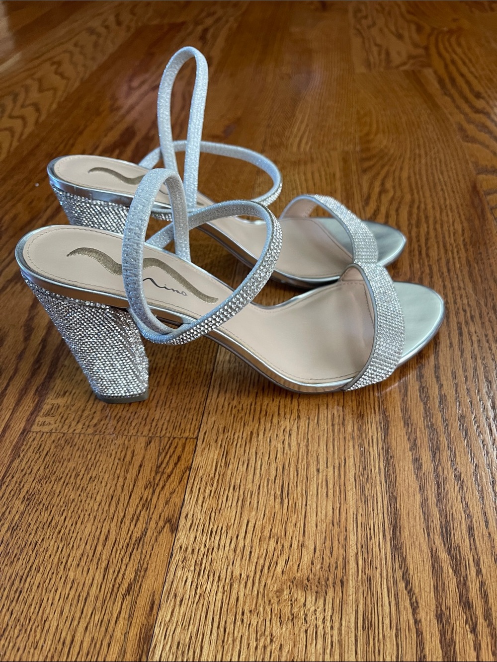 Nina Silver Rhinestone Block Heel Sandals